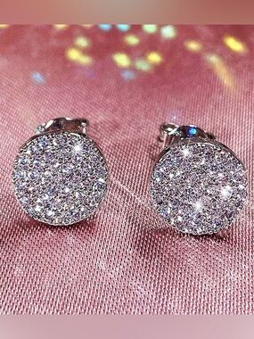 Sparkling Crystal Pavé Round Stud Earrings - Silver Tone